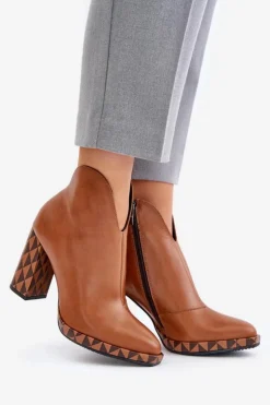 Hot Laura Messi Skórzane Botki Na Słupku 2836 Brązowe