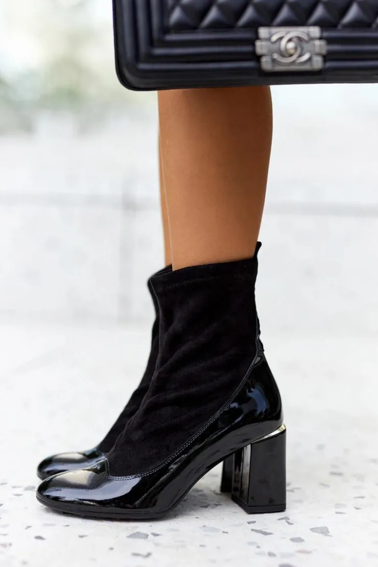 Damskie Laura Messi Skórzane Botki Na Słupku Czarne 2262