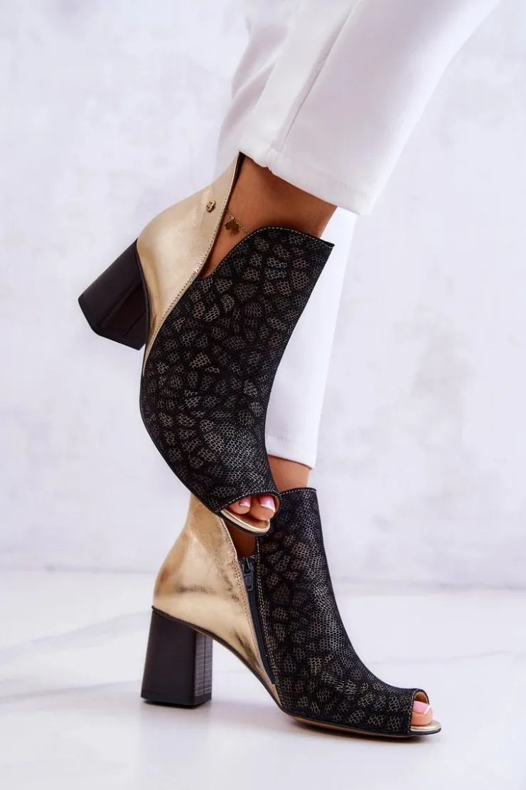 Maciejka Botki Wiosenne|Botki Maciejka*Skórzane Botki Na Słupku 05507-01 Czarno-Złote