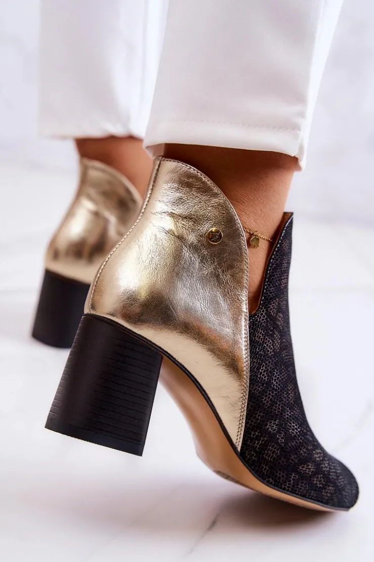 Maciejka Botki Wiosenne|Botki Maciejka*Skórzane Botki Na Słupku 05507-01 Czarno-Złote