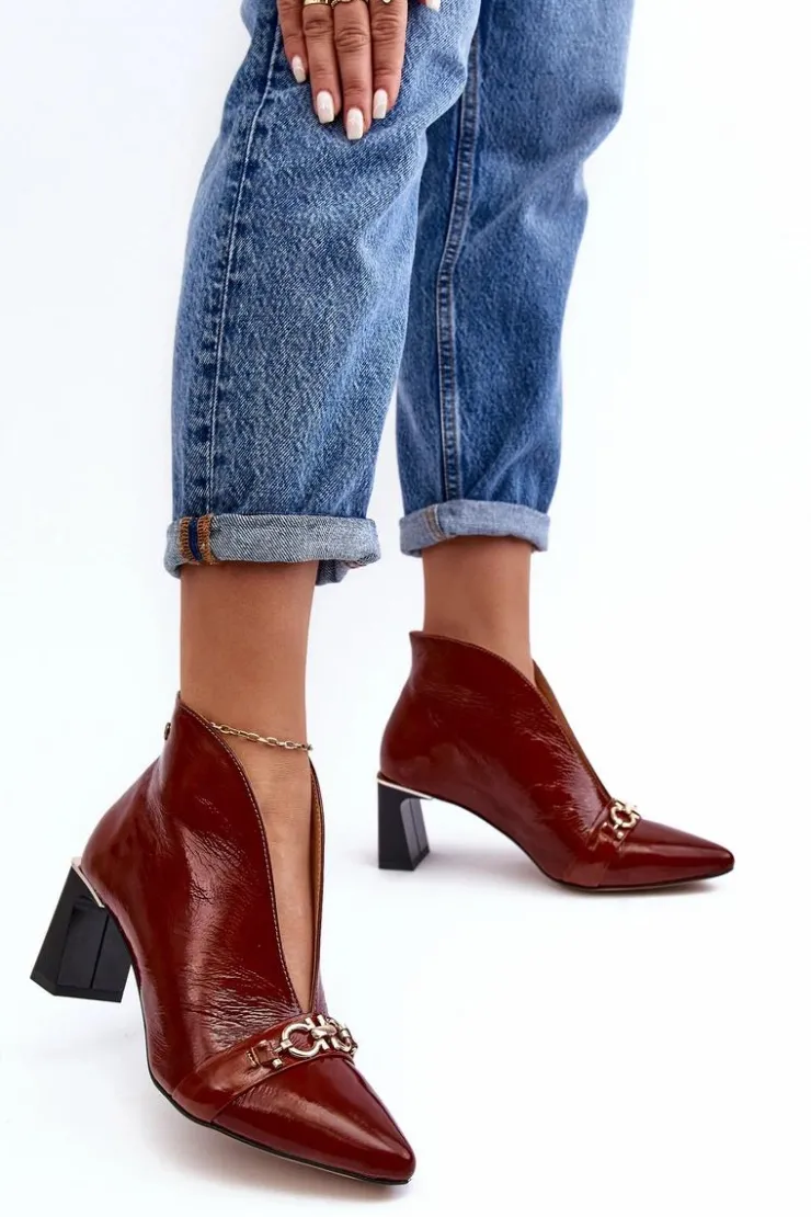 Online Maciejka Skórzane Botki Na Słupku 05262-02 Brązowe Brązowy