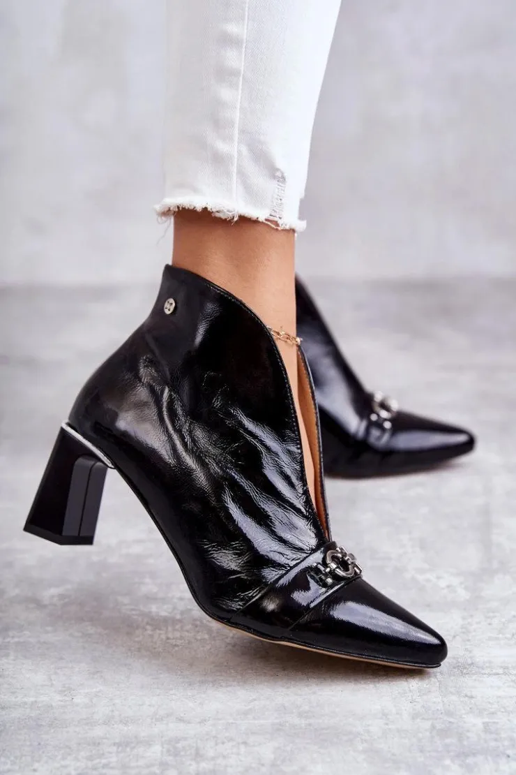 Best Maciejka Skórzane Botki Na Słupku Czarne 05262-01 Czarny