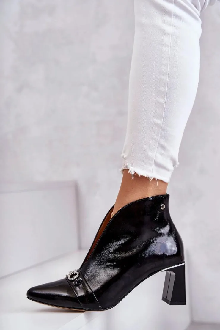 Best Maciejka Skórzane Botki Na Słupku Czarne 05262-01 Czarny