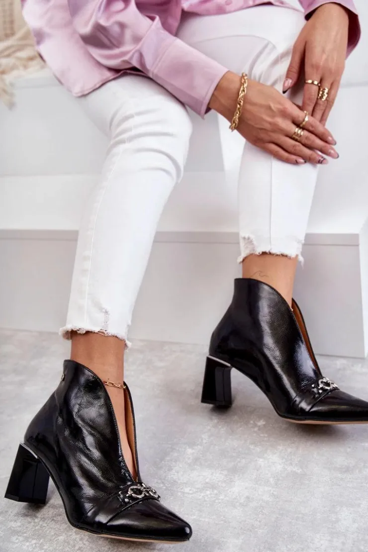 Best Maciejka Skórzane Botki Na Słupku Czarne 05262-01 Czarny