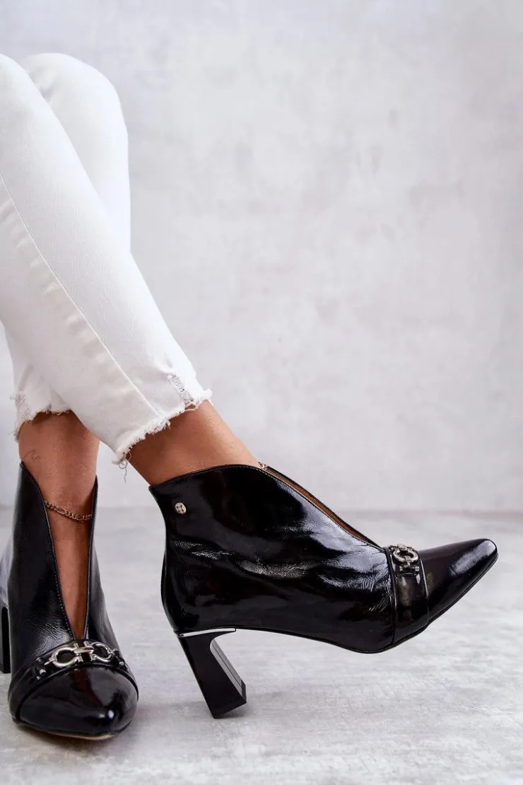 Best Maciejka Skórzane Botki Na Słupku Czarne 05262-01 Czarny