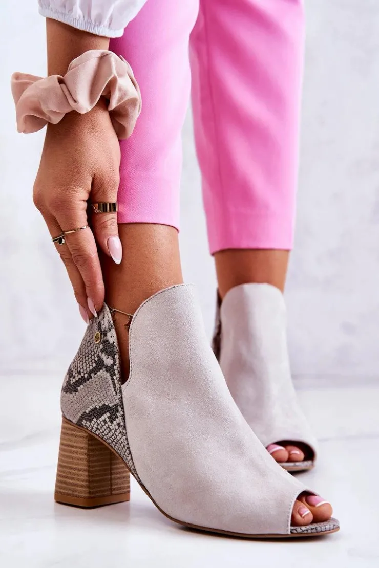 Maciejka Botki Wiosenne|Botki Maciejka*Skórzane Botki Na Słupku 05507-37 Jasnobeżowe