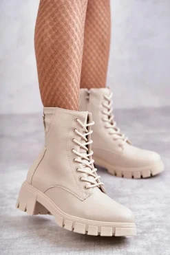 Damskie Buty damskie Vinceza Skórzane Botki Na Suwak Beżowe Tonje