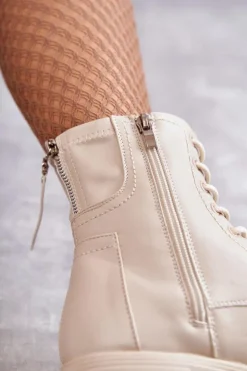 Damskie Buty damskie Vinceza Skórzane Botki Na Suwak Beżowe Tonje