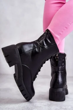 New Buty damskie Vinceza Skórzane Botki Na Suwak Czarne Tonje