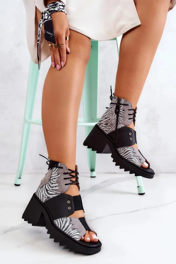 Best Maciejka Skórzane Botki Na Suwak 05321-03 Szaro-Czarne