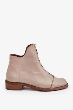 Sale Zazoo Skórzane Botki Na Suwak Nicole 2785/008 Beżowe