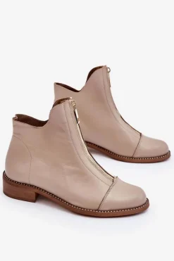 Sale Zazoo Skórzane Botki Na Suwak Nicole 2785/008 Beżowe