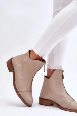 Sale Zazoo Skórzane Botki Na Suwak Nicole 2785/008 Beżowe