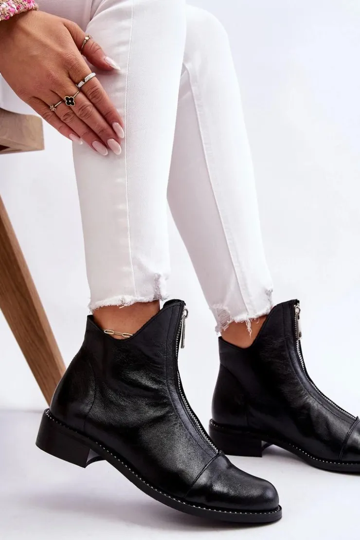 Outlet Zazoo Skórzane Botki Na Suwak Nicole 2785/037 Czarne Czarny