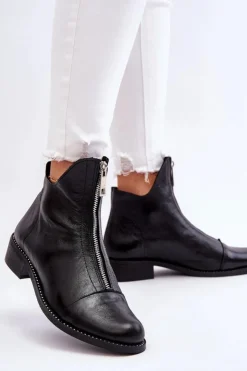 Outlet Zazoo Skórzane Botki Na Suwak Nicole 2785/037 Czarne Czarny