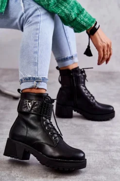 Sale Boto Skórzane Botki Na Suwak Z Ociepleniem Czarne Ramsey