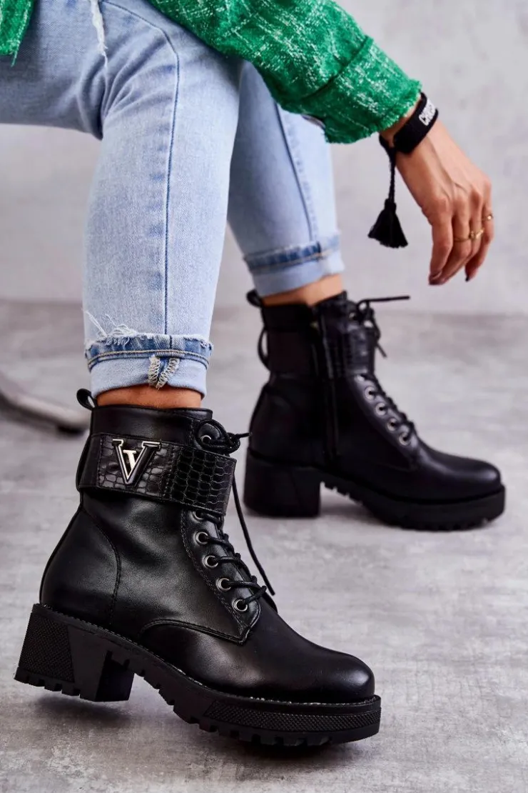 Sale Boto Skórzane Botki Na Suwak Z Ociepleniem Czarne Ramsey