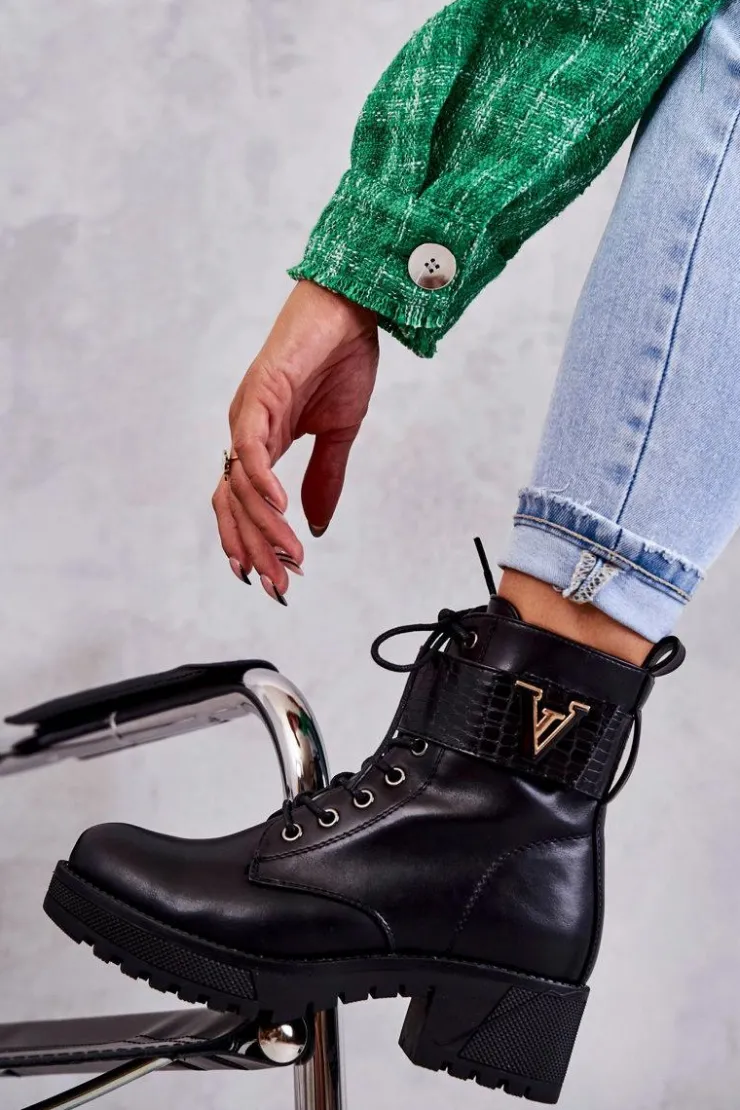 Sale Boto Skórzane Botki Na Suwak Z Ociepleniem Czarne Ramsey