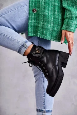 Sale Boto Skórzane Botki Na Suwak Z Ociepleniem Czarne Ramsey