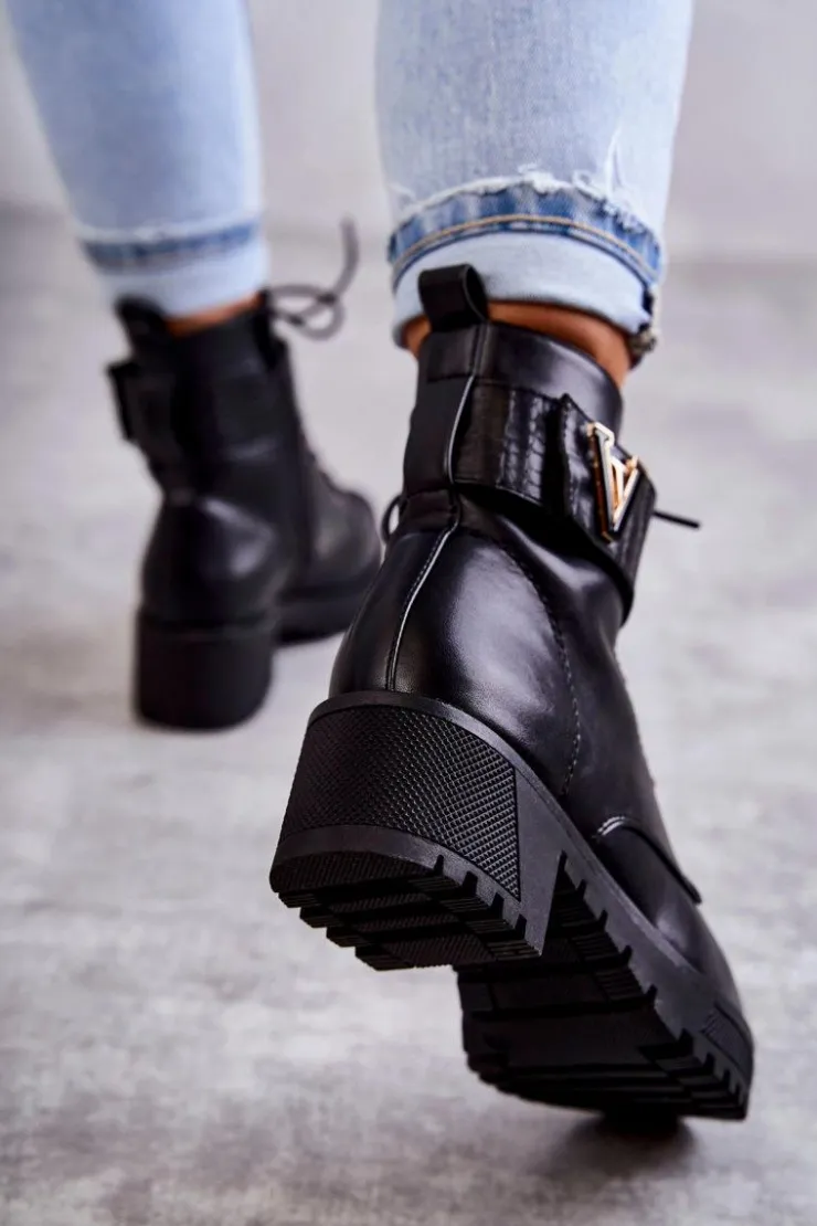 Sale Boto Skórzane Botki Na Suwak Z Ociepleniem Czarne Ramsey