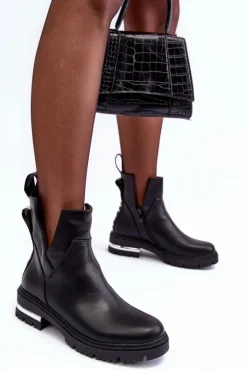 Boto Czarne Botki|Botki Płaskie*Skórzane Botki Na Suwak Z Wycięciami Czarne Flicha