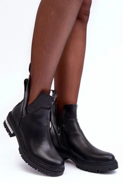 Boto Czarne Botki|Botki Płaskie*Skórzane Botki Na Suwak Z Wycięciami Czarne Flicha