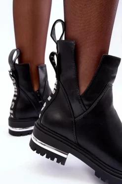 Boto Czarne Botki|Botki Płaskie*Skórzane Botki Na Suwak Z Wycięciami Czarne Flicha