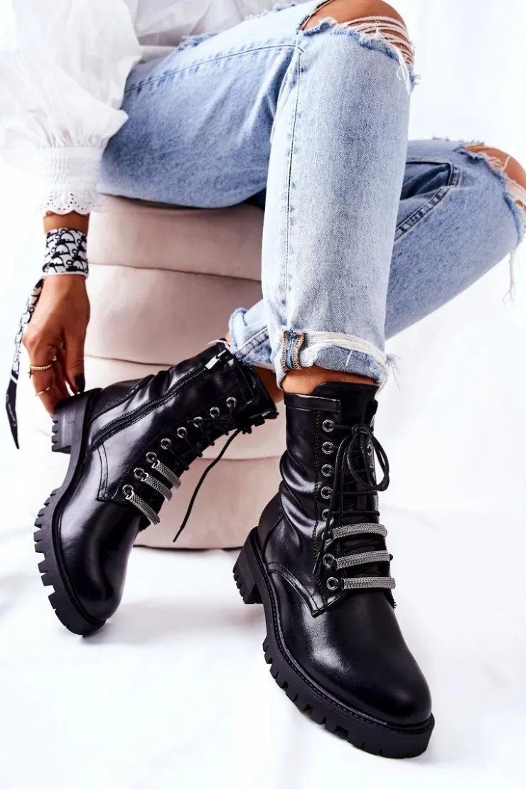 Online Evento Skórzane Botki Ocieplane Czarne Lilinth