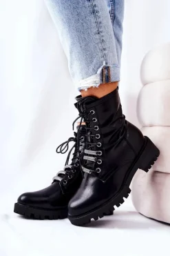 Online Evento Skórzane Botki Ocieplane Czarne Lilinth