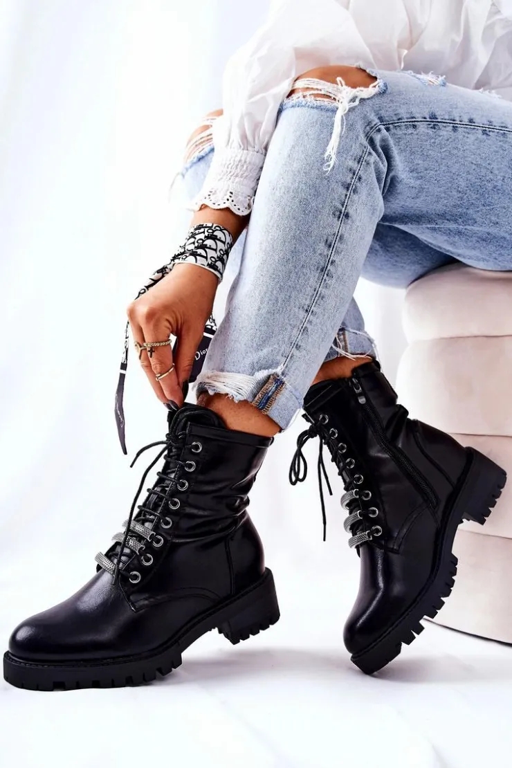 Online Evento Skórzane Botki Ocieplane Czarne Lilinth