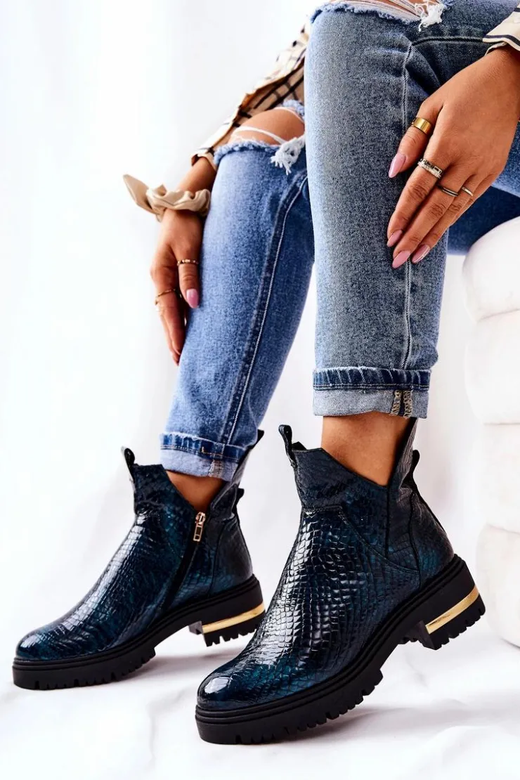 Best Boto Skórzane Botki Ocieplane Krokodyl Zielone Tanya