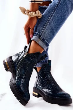 Best Boto Skórzane Botki Ocieplane Krokodyl Zielone Tanya