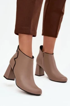 Boto Botki Ocieplane|Botki Na Obcasie*Skórzane Botki Ocieplane Na Słupku Beżowe Ivessara Beżowy