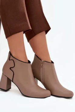 Boto Botki Ocieplane|Botki Na Obcasie*Skórzane Botki Ocieplane Na Słupku Beżowe Ivessara Beżowy