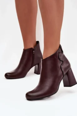 Boto Botki Ocieplane|Botki Na Obcasie*Skórzane Botki Ocieplane Na Słupku Bordowe Ivessara Czerwony