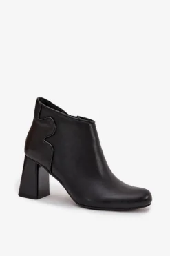 Damskie Boto Skórzane Botki Ocieplane Na Słupku Czarne Ivessara