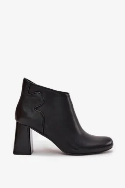 Damskie Boto Skórzane Botki Ocieplane Na Słupku Czarne Ivessara