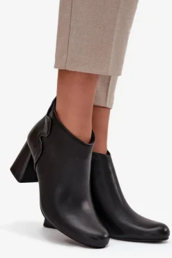 Damskie Boto Skórzane Botki Ocieplane Na Słupku Czarne Ivessara