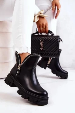 Boto Czarne Botki|Brązowe I Beżowe Botki*Skórzane Botki Ozdobne Suwaki Czarne Deborah