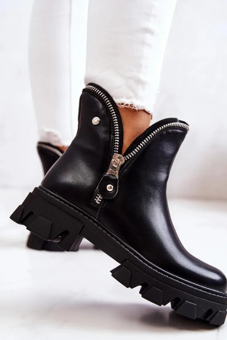 Boto Czarne Botki|Brązowe I Beżowe Botki*Skórzane Botki Ozdobne Suwaki Czarne Deborah