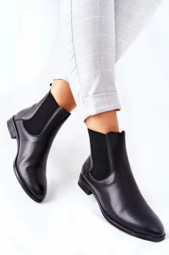 Buty Sergio Leone Czarne Botki|Botki Zimowe Damskie*Skórzane Botki Sergio Leone BT523 Czarne