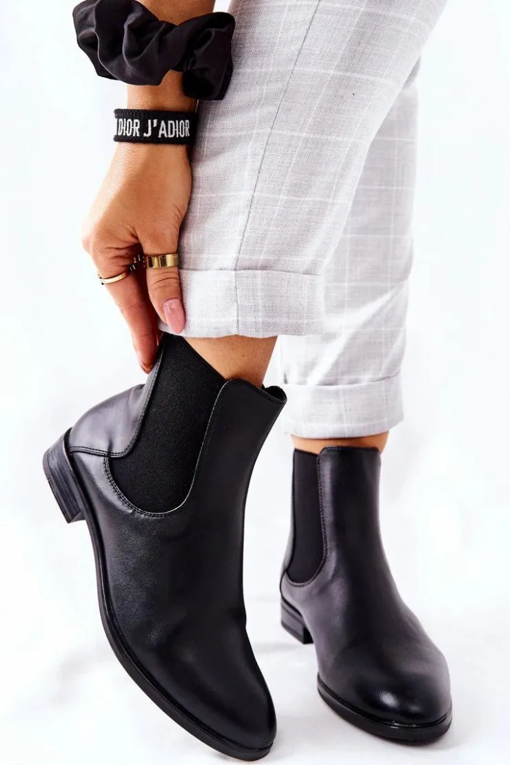 Buty Sergio Leone Czarne Botki|Botki Zimowe Damskie*Skórzane Botki Sergio Leone BT523 Czarne