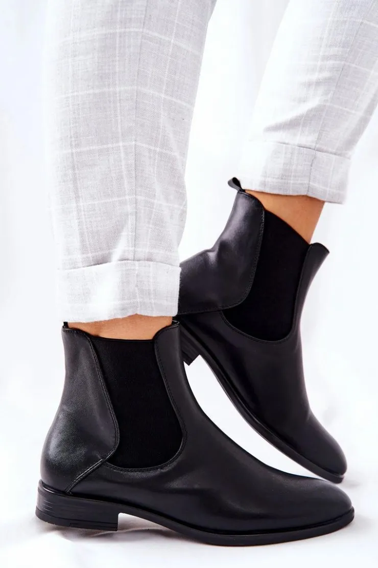 Buty Sergio Leone Czarne Botki|Botki Zimowe Damskie*Skórzane Botki Sergio Leone BT523 Czarne