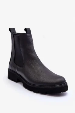 Damskie Boto Skórzane Botki Sztyblety Czarne Nicole 2672