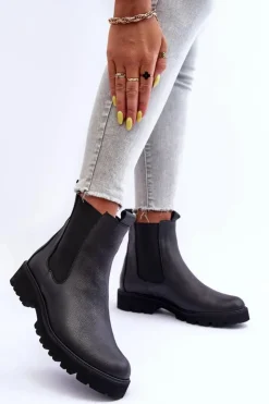 Damskie Boto Skórzane Botki Sztyblety Czarne Nicole 2672