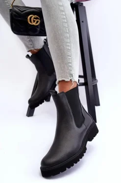 Damskie Boto Skórzane Botki Sztyblety Czarne Nicole 2672