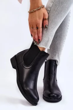 Damskie Boto Skórzane Botki Sztyblety Czarne Astate