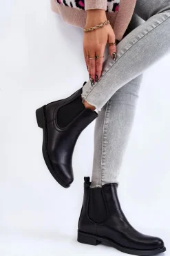 Damskie Boto Skórzane Botki Sztyblety Czarne Astate