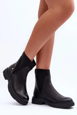 Boto Skórzane Botki Sztyblety Damskie Czarny Tannaz
