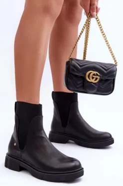 Boto Skórzane Botki Sztyblety Damskie Czarny Tannaz